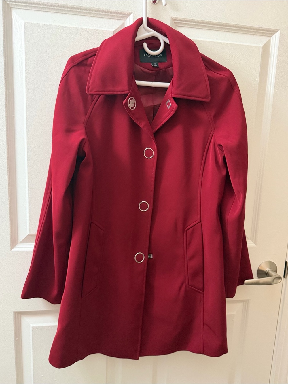 London Fog Women's Red Mid-Length Trench Coat with Ring Button Detail